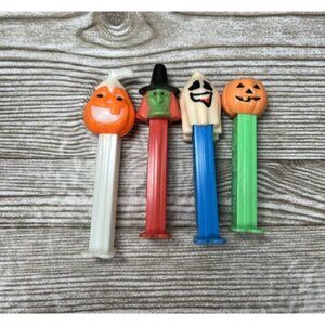 Vintage Lot of 4 Halloween Pez Candy Dispensers Witch, Ghost, 2 Pumpkins